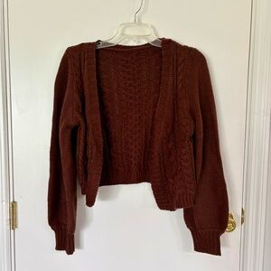 Chocolate Brown Cable Knit Open Cardigan